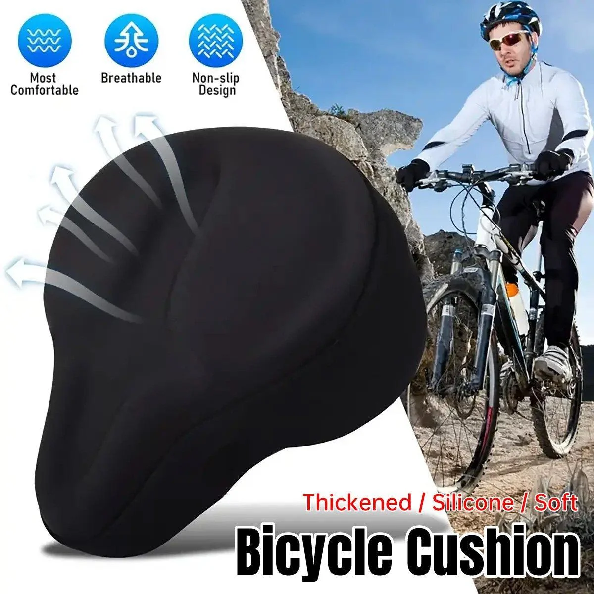 Soft Silicone Bicycle Seat Cover Comfortable Mountain Bike Cushion Thickened