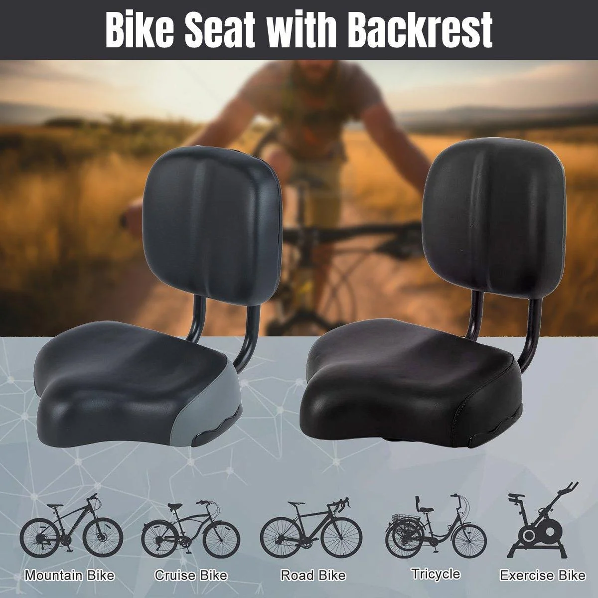 Electric Bicycle Tricycle Seat With Backrest Adjustable Comfortable Bike Seat - Grey