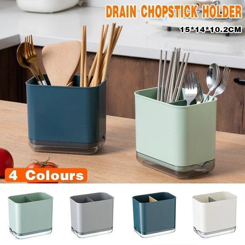 Cutlery Drainer Basket Multifunctional Storage Holder Box Spoon Drain Rack - Grey