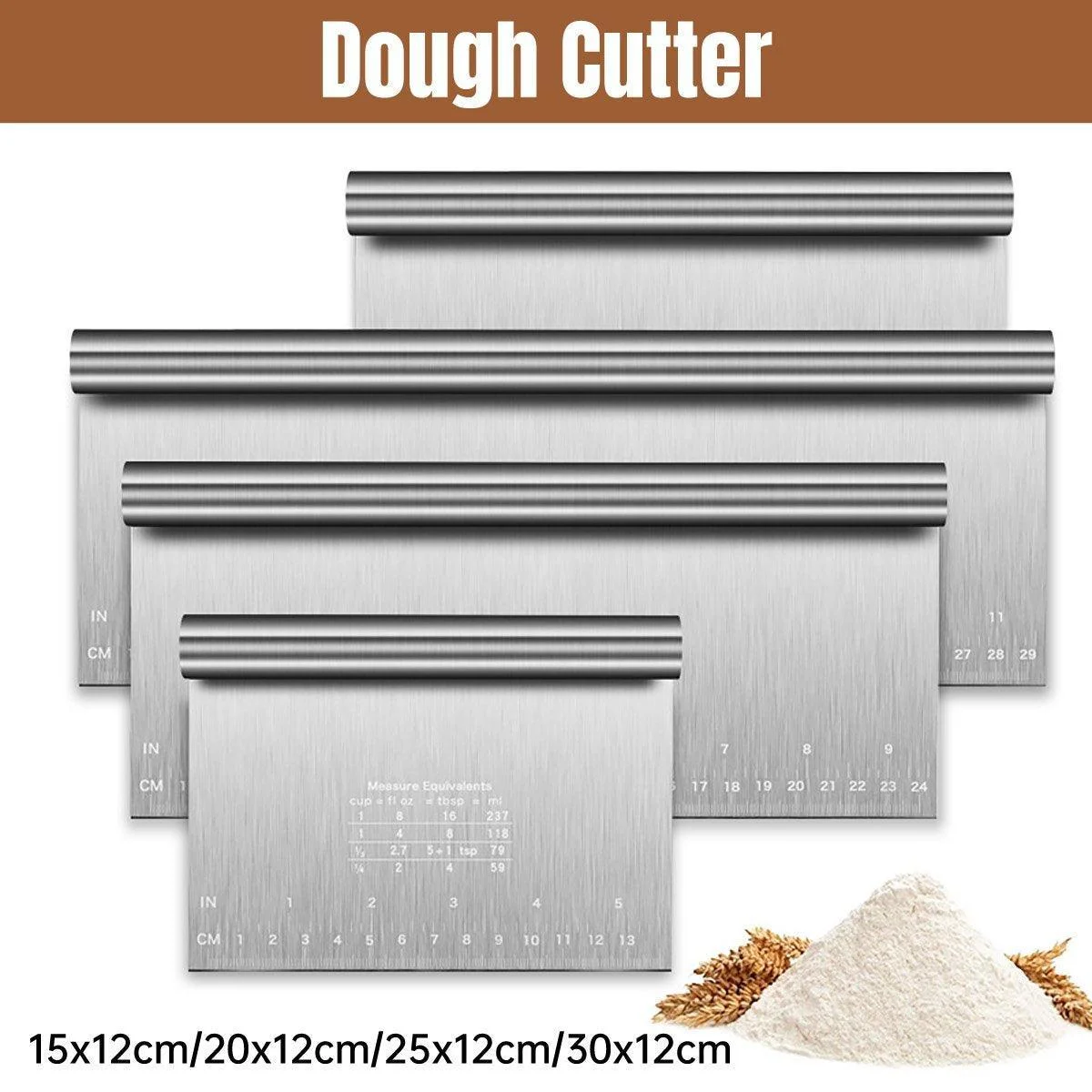 Stainless Steel Dough Cutter Knife Measurement Scraper Pastry Baking Tool - 15cm