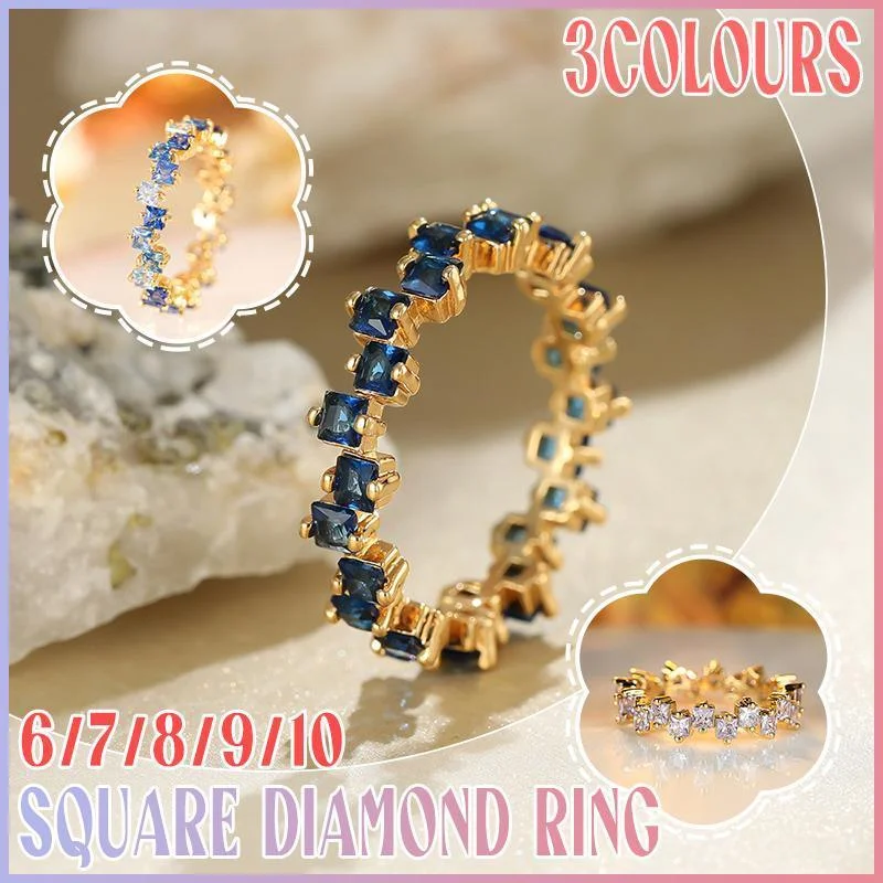 Square Design 1.2ct Simulated Diamond Women Engagement Ring Rose Gold Plated - Dark Blue-Size 6
