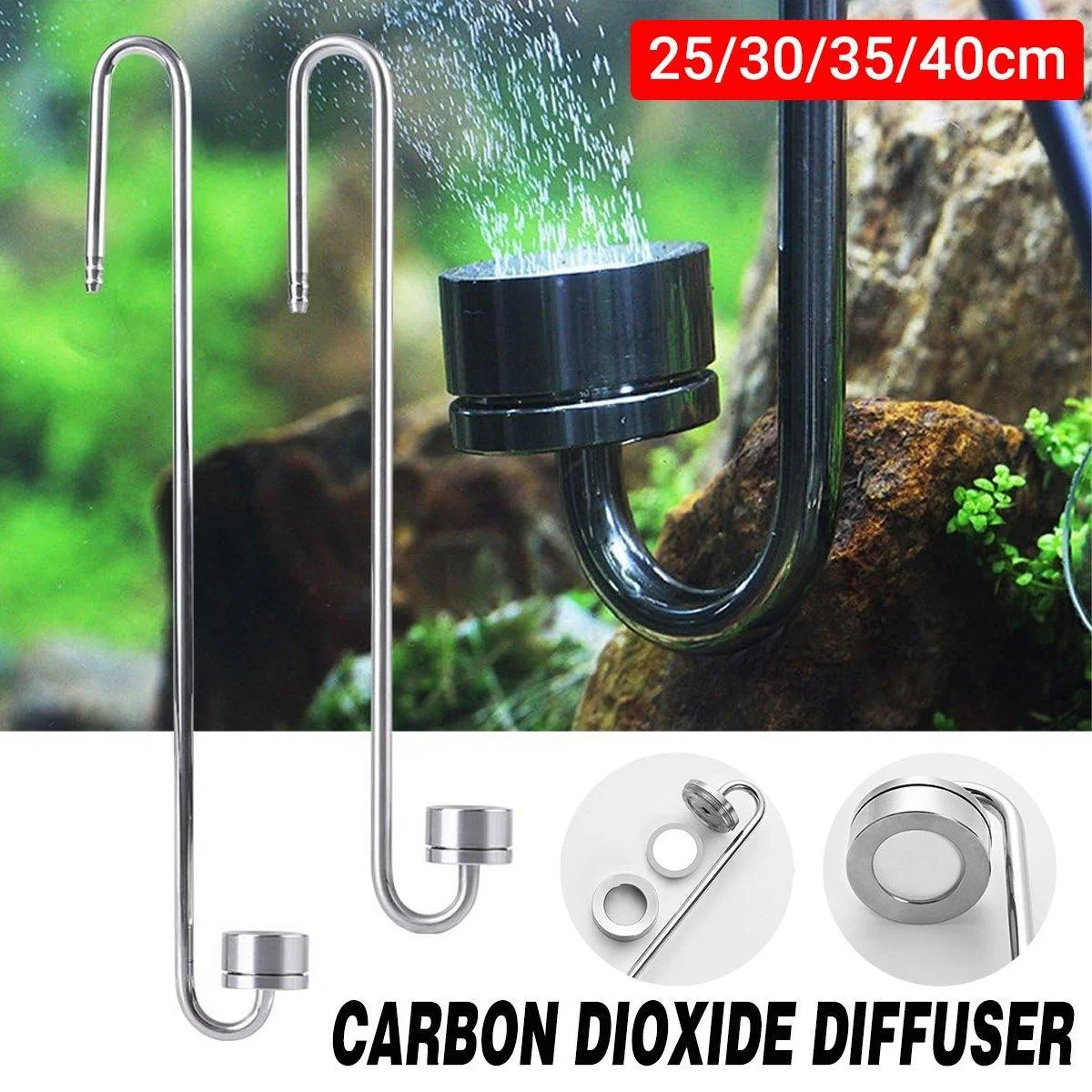 Stainless Steel Aquarium CO2 Diffuser Carbon Dioxide Atomizer Grass Tank Bubbler - 35cm