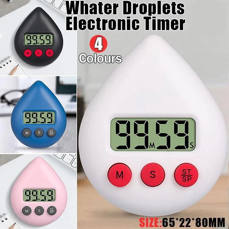 Water Drop Digital Timer Kitchen Study Alarm Countdown Electronic Clock 4 Colours - Pink