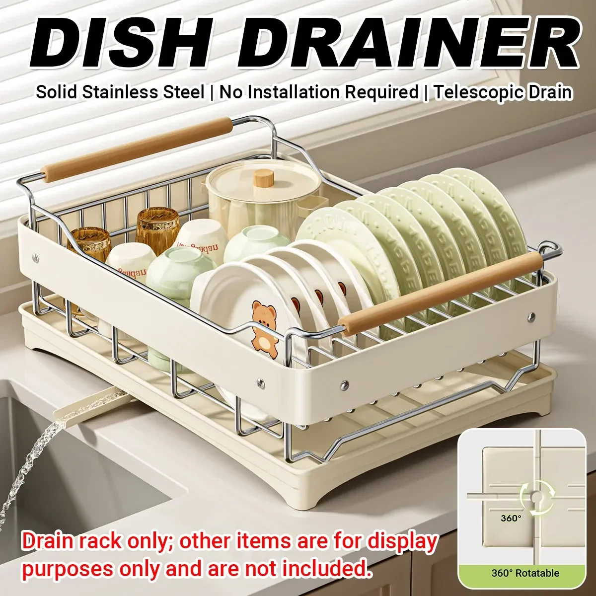 Multifunctional Dish Drying Drainer Stainless Steel for Kitchen Sink Counter Use