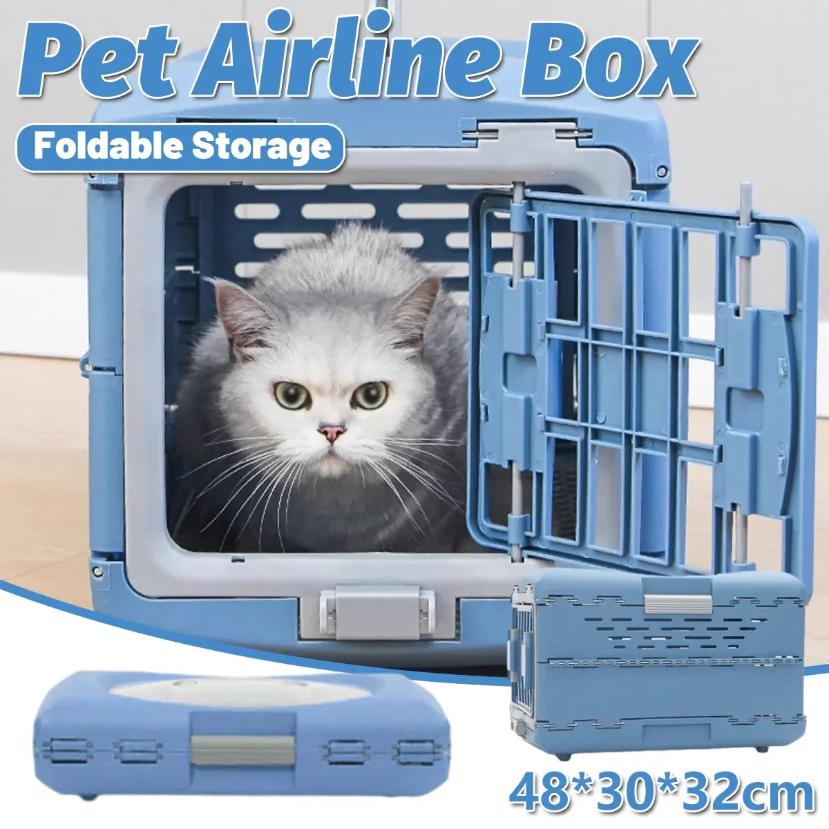 Foldable Pet Carrier Portable Dog Cat Travel Bag Cage House Kennel Case Blue
