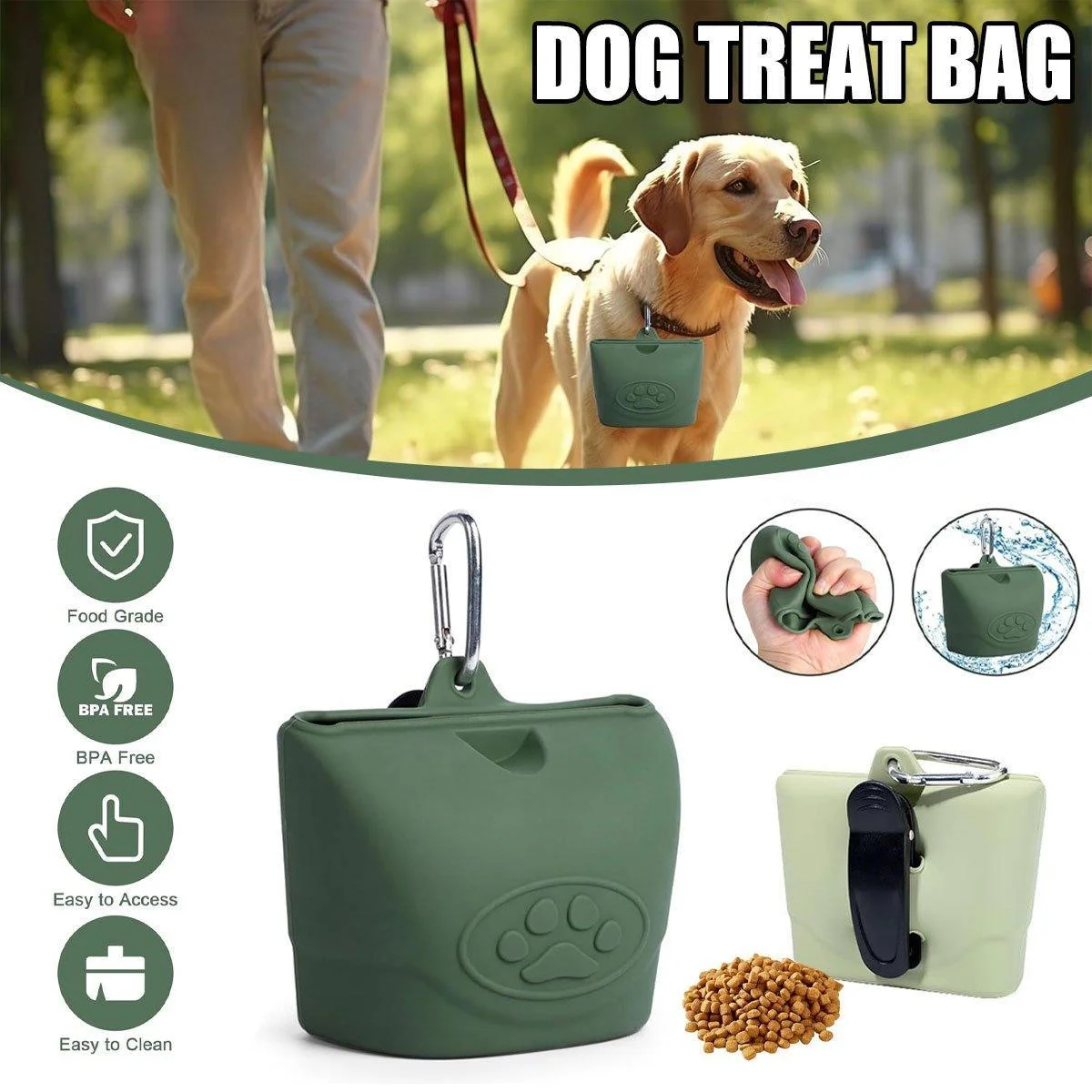 Portable Dog Food Bag Outdoor Walking Travel Feeding Pouch Pet Supplies - Light Green