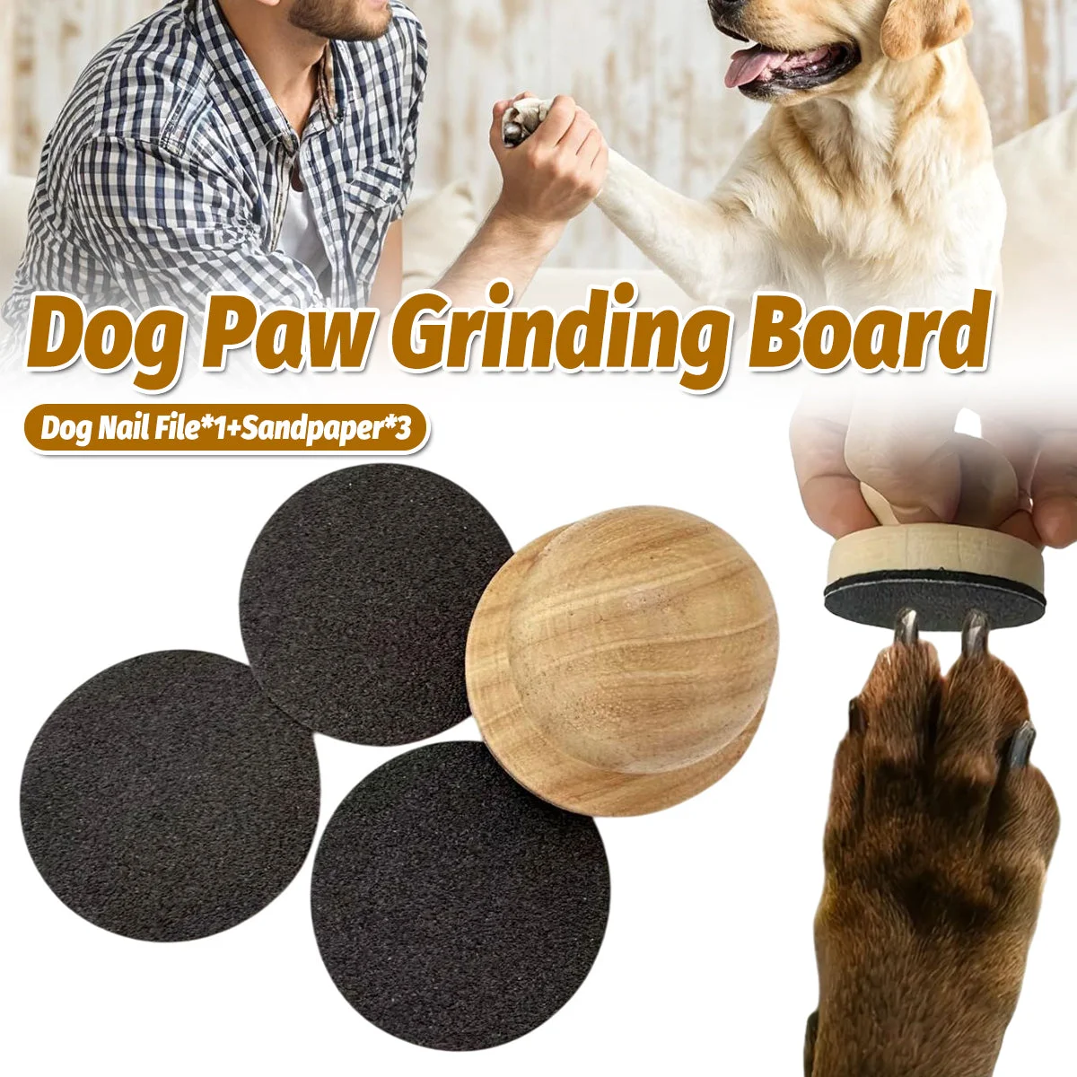 Wooden Dog Nail Sharpening Board Round Pet Grooming Tool Nail Repair Training