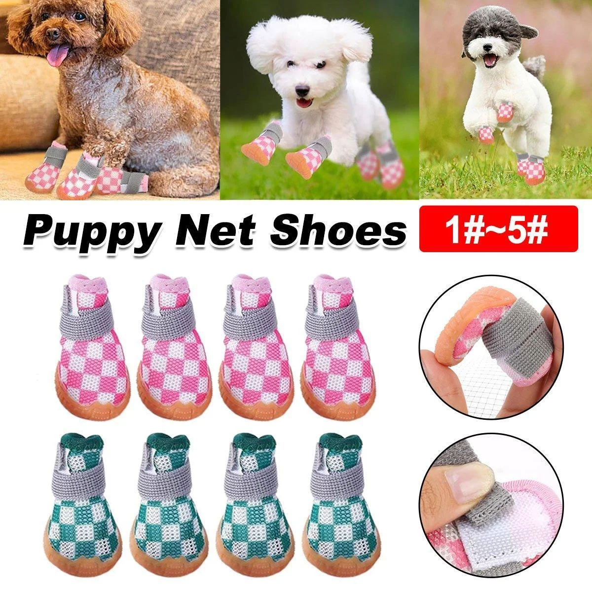 4pcs Breathable Mesh Dog Shoes Small Pets Puppy Paw Protection Summer Boots - Green-5