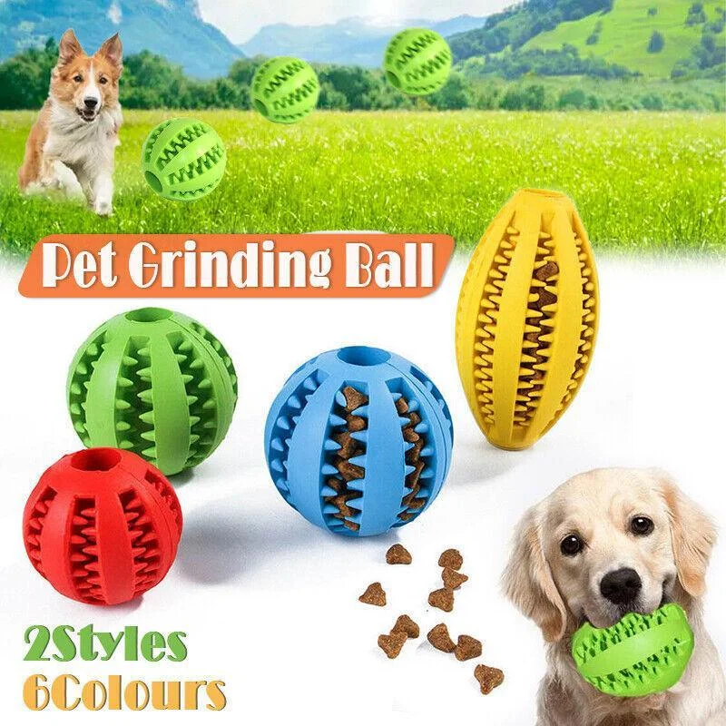 Dog Chew Toy Rubber Ball Treat Dispenser Dental Cleaning Training Play Ball - Green Rugby (11.5CM)