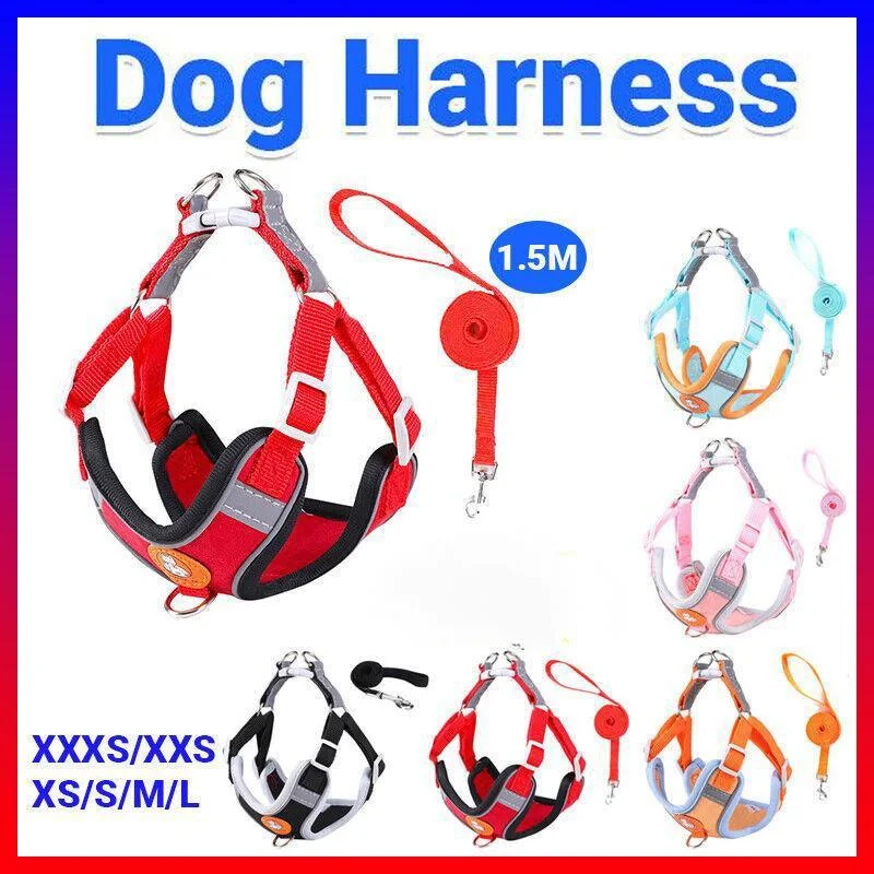 Dog Harness Cat Lead Puppy Leash Vest Mesh Breathe Adjustable Braces Small Pet Pink - M