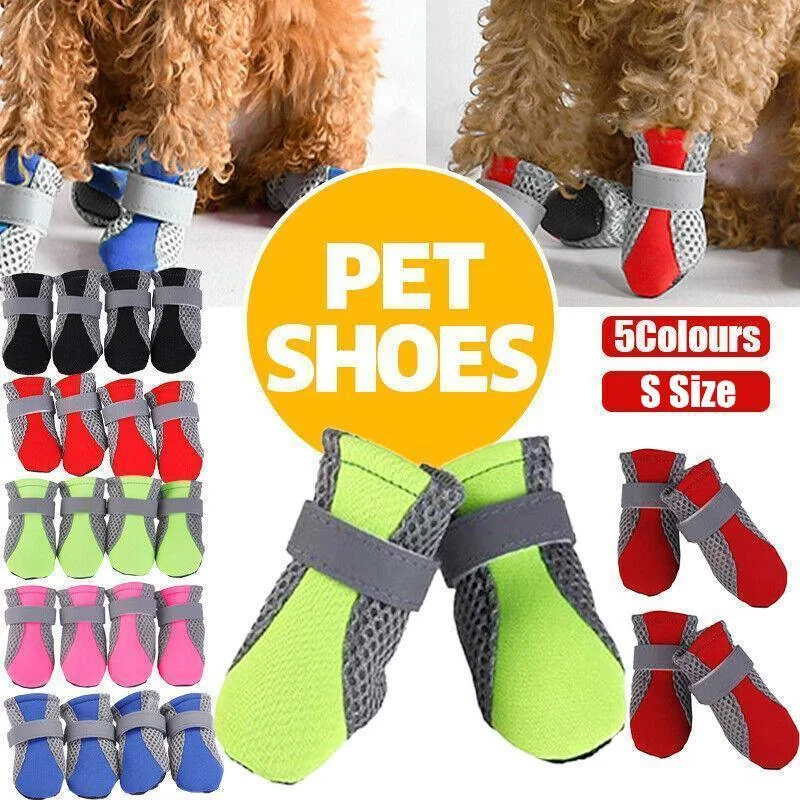 4PCS S Size Anti Slip Waterproof Protective Dog Shoes Rain Boots Pet Socks Booties - Rose Red