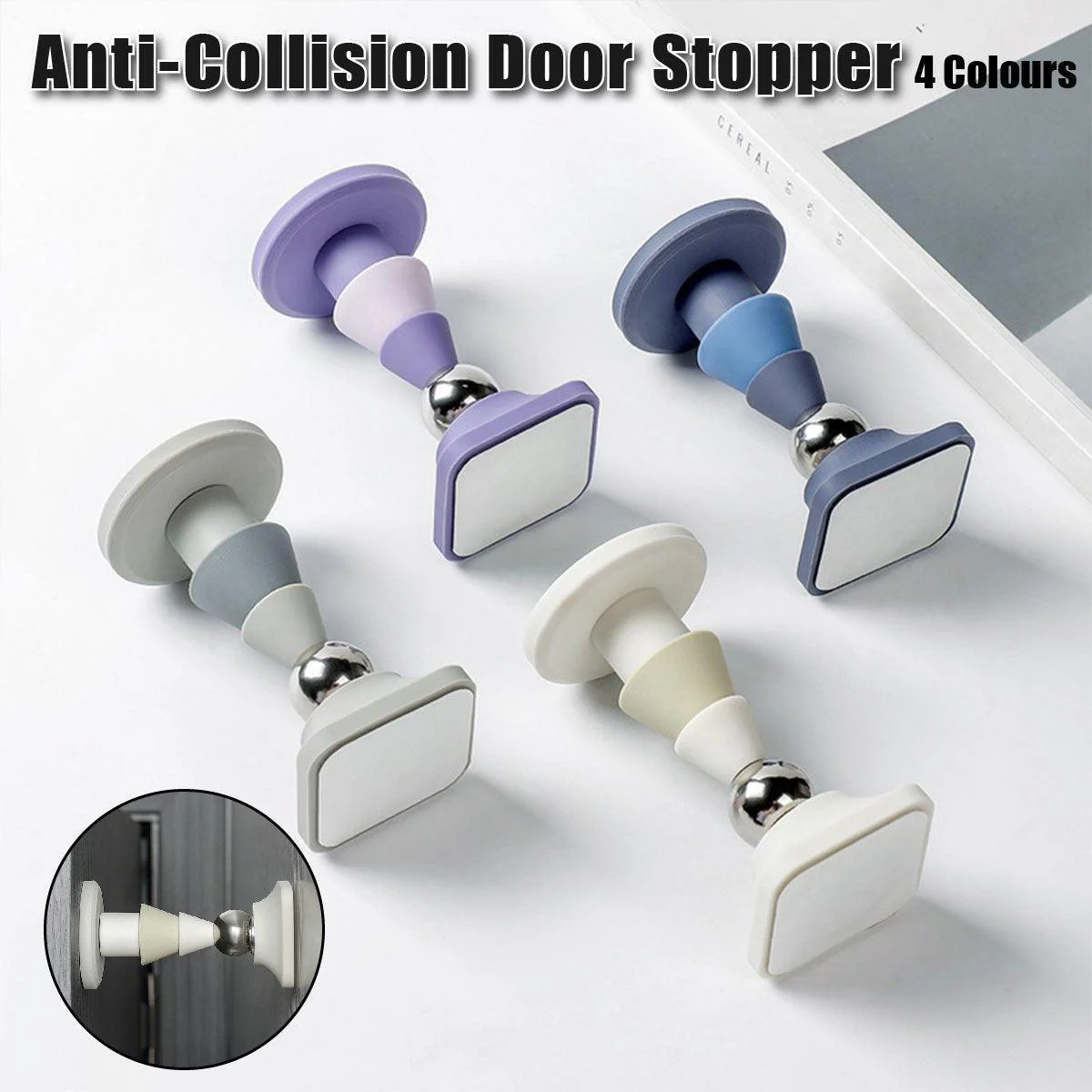 Silicone Silent Door Stopper with Suction Base and Secure Hold Catch Design - White