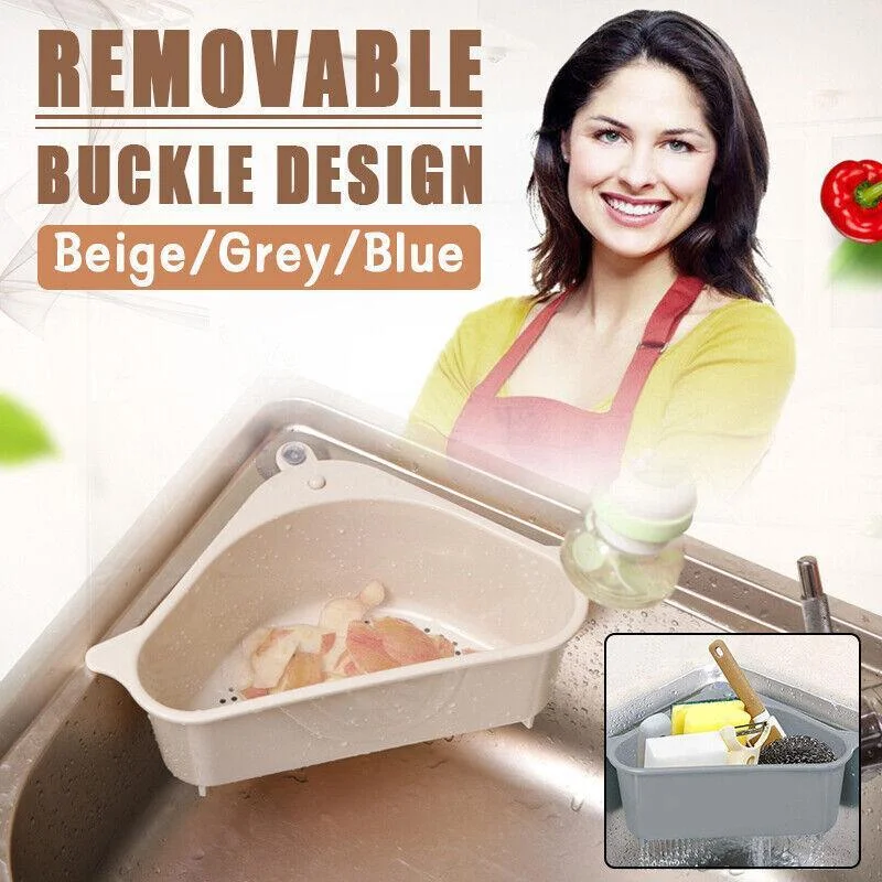 Triangle Sink Kitchen Storage Drain Basket Rack Shelf Holder Strainer Organizer - Grey