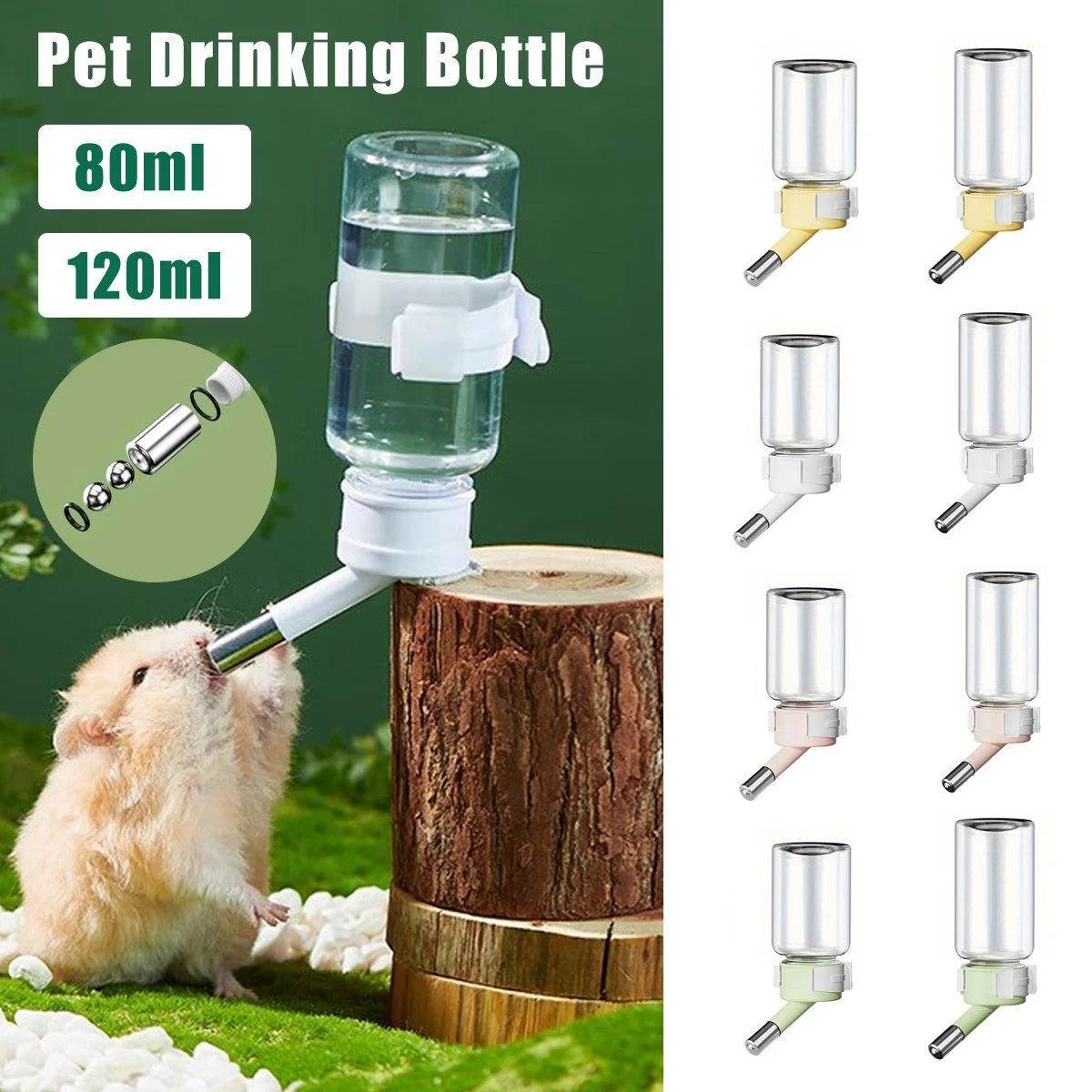 Pet Water Bottle for Hamster Guinea Pig Rabbit Vacuum Drinking Feeder Kettle - 80ml-Pink