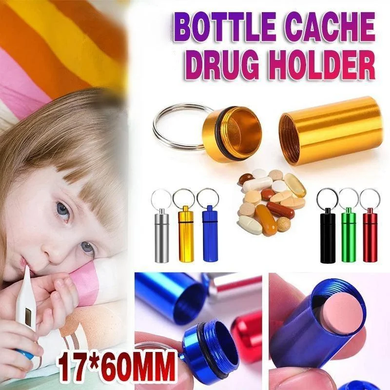 Aluminum Pill Box Case Bottle Cache Drug Holder Keychain Container Waterproof - Blue