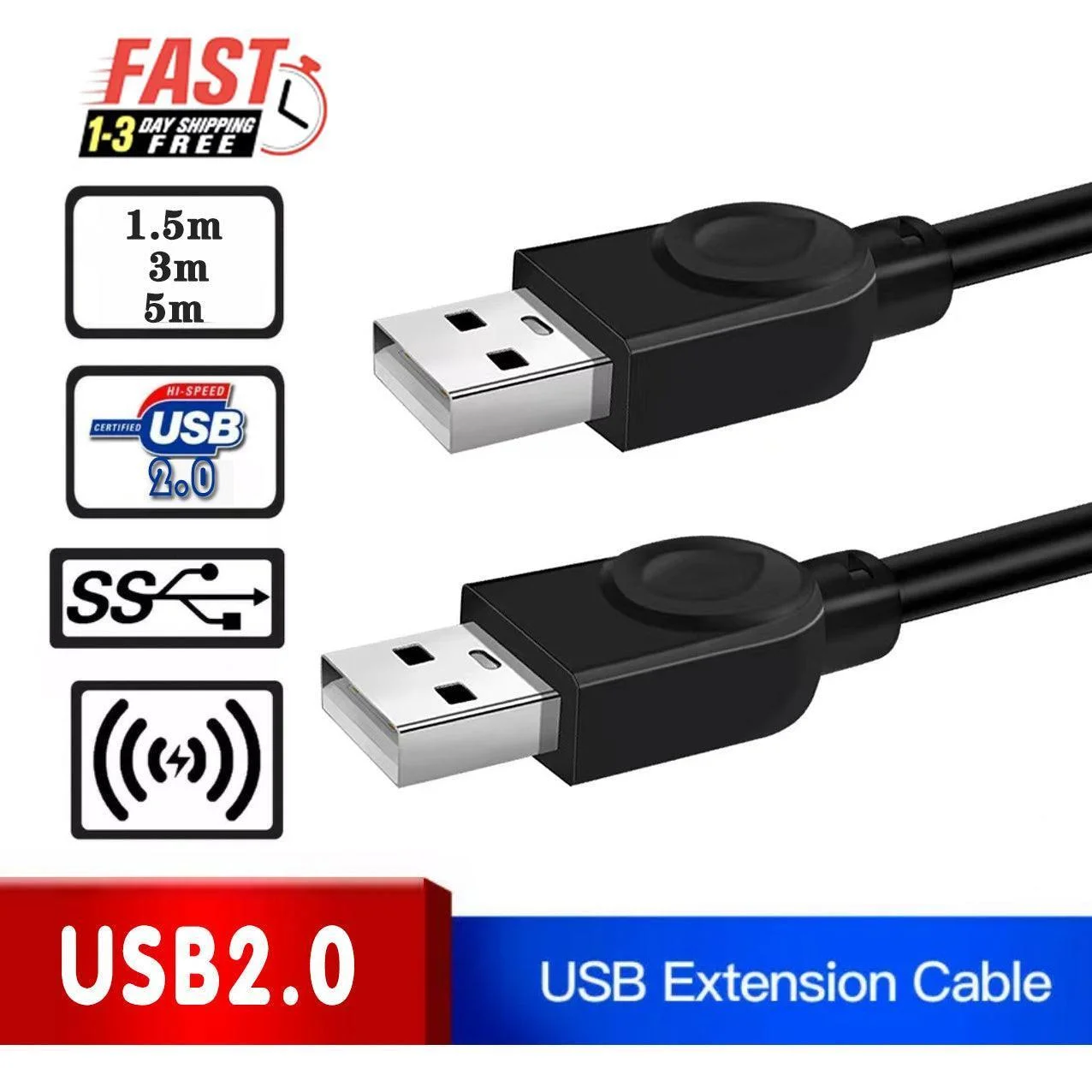 High Speed Usb 2.0 Data Extension Cable Type A Male To Male M-M Connection Cord - 5M