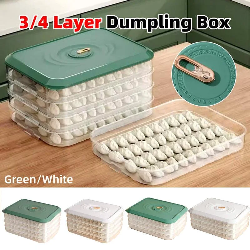 3/4 Layer Large Capacity Dumpling Box Sealed Fresh Wonton Storage Container - White-4 Layer