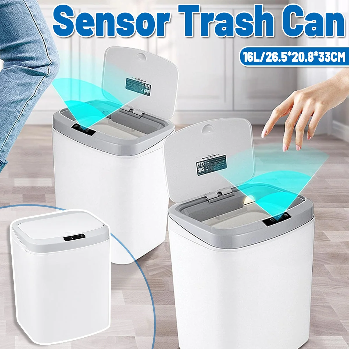 Sensor Trash Bin Touchless 16L White Automatic Motion Kitchen Rubbish Can