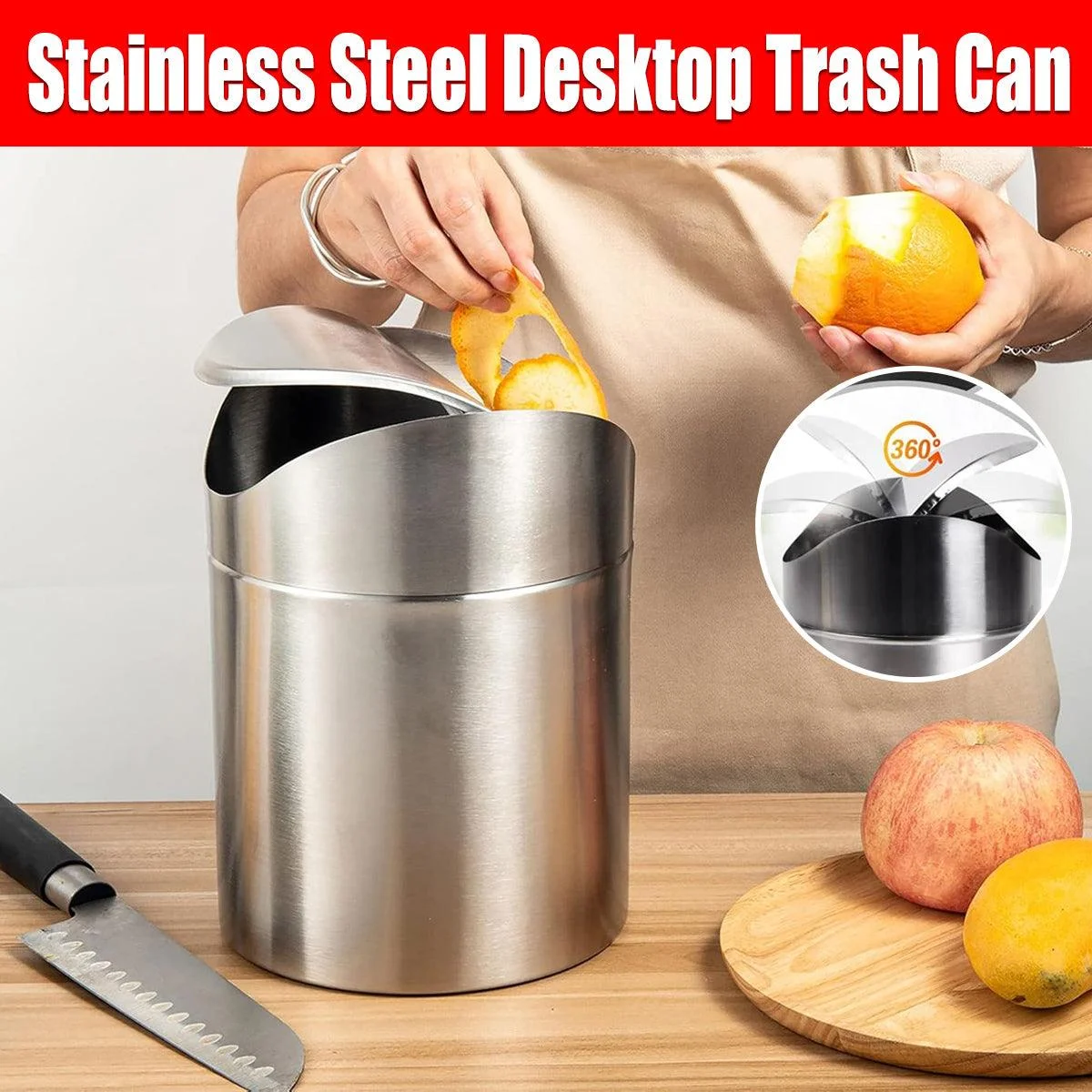 Stainless Steel Mini Desktop Wastebasket Organizer Compact Waste Bin for Office