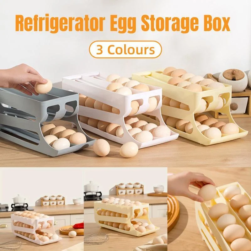 Sliding Egg Carton Refrigerator Storage for Kitchen Egg Holder and Organizer - Yellow
