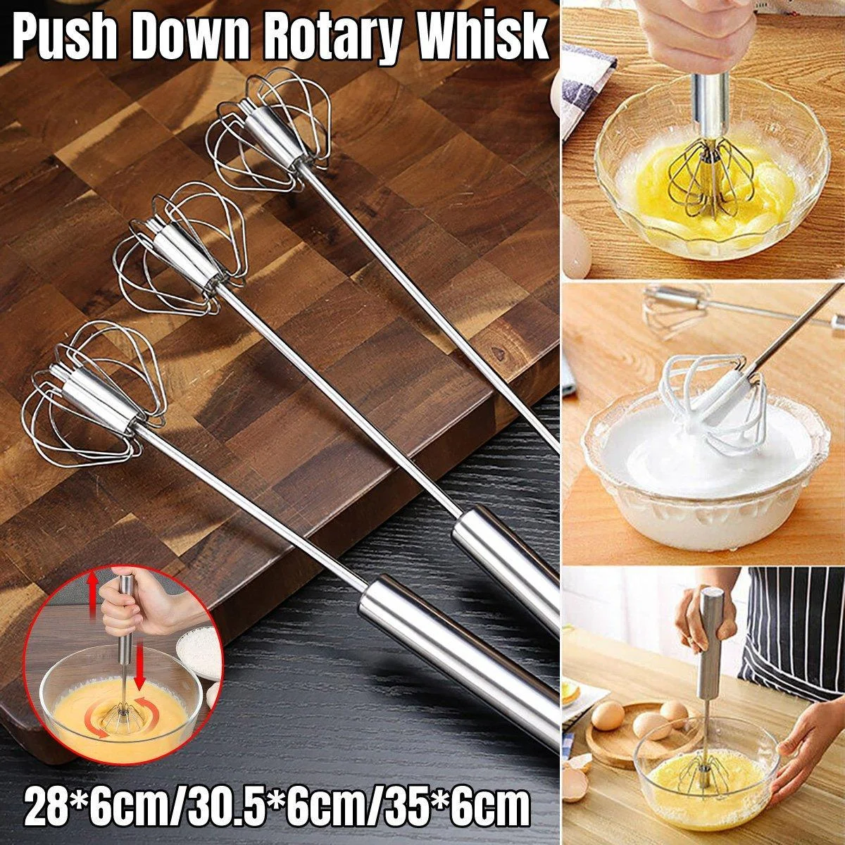 Stainless Steel Semi-Automatic Egg Beater Hand Pressed Kitchen Baking Tool - 12 Inch