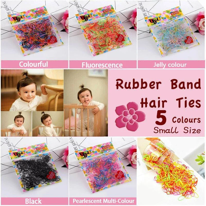 400pcs Small Elastic Rubber Band Hair Ties Multi Colour Black Ponytail Holders - Pearlescent Multi-Colour