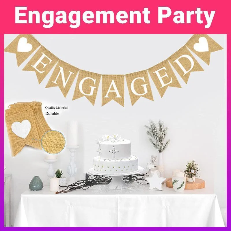 Engaged Burlap Banner Rustic Hessian Bunting Engagement Party Decor