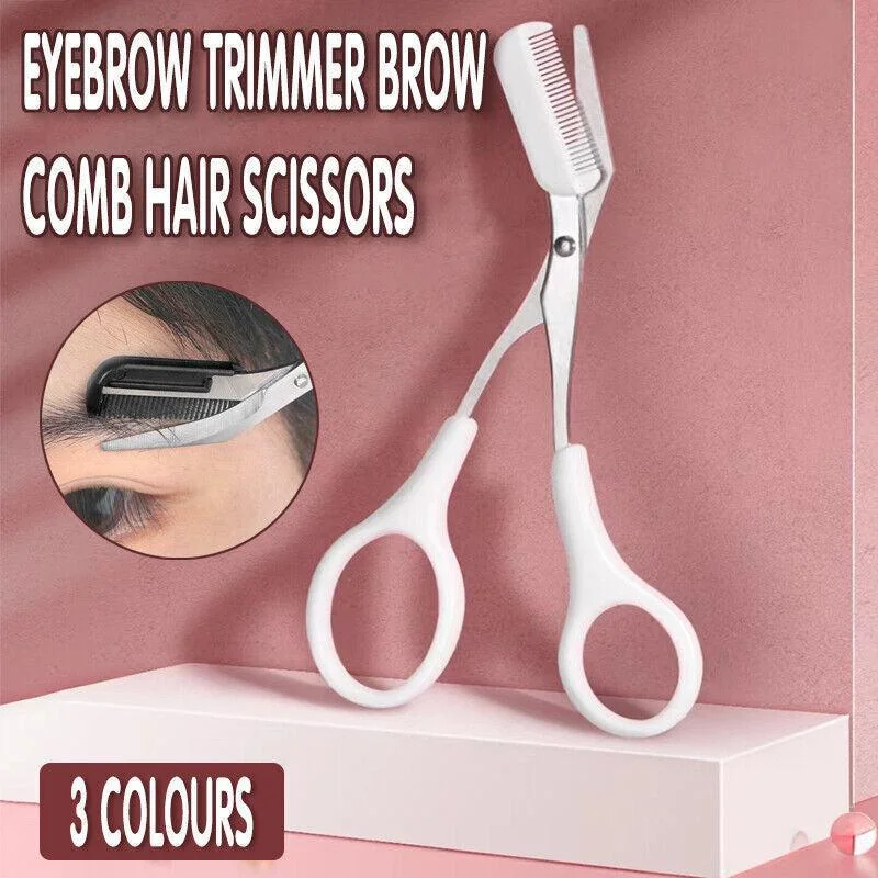 Eyebrow Scissors with Comb Stainless Steel Makeup Trimmer Beauty Tool 3 Colours - Black (Eyebrow Razor + Scissor)