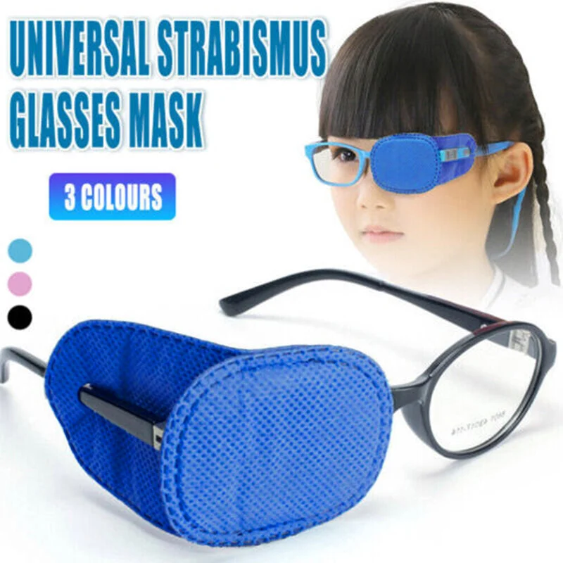 Universal Eye Patch Mask for Strabismus and Amblyopia Glasses Cover Training Aid - Blue