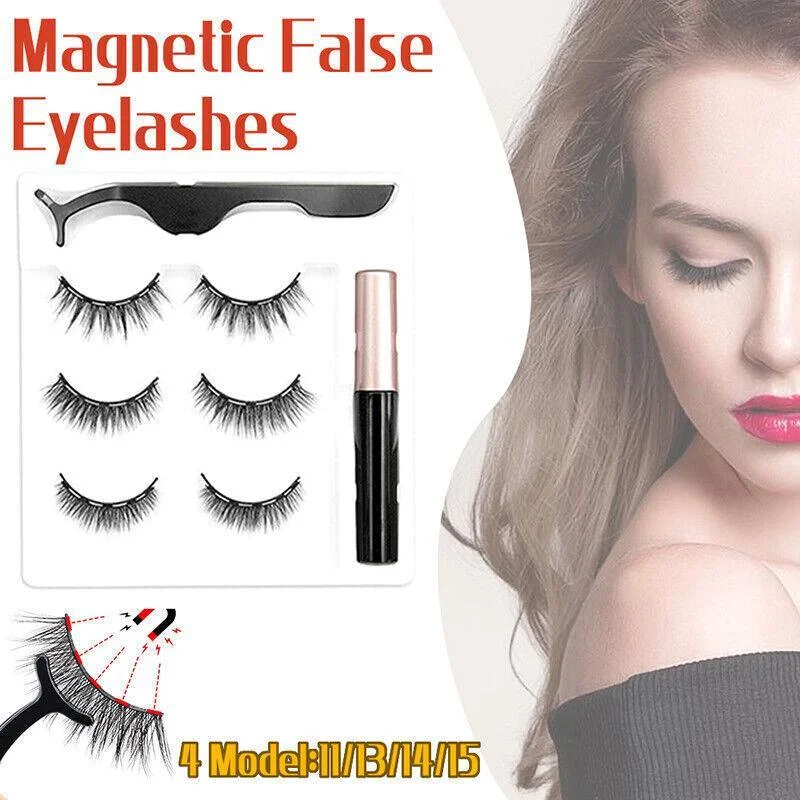 Magnetic False Eyelashes Natural Eye Lashes Extension Liquid Eyeliner Tweezer - Model 15