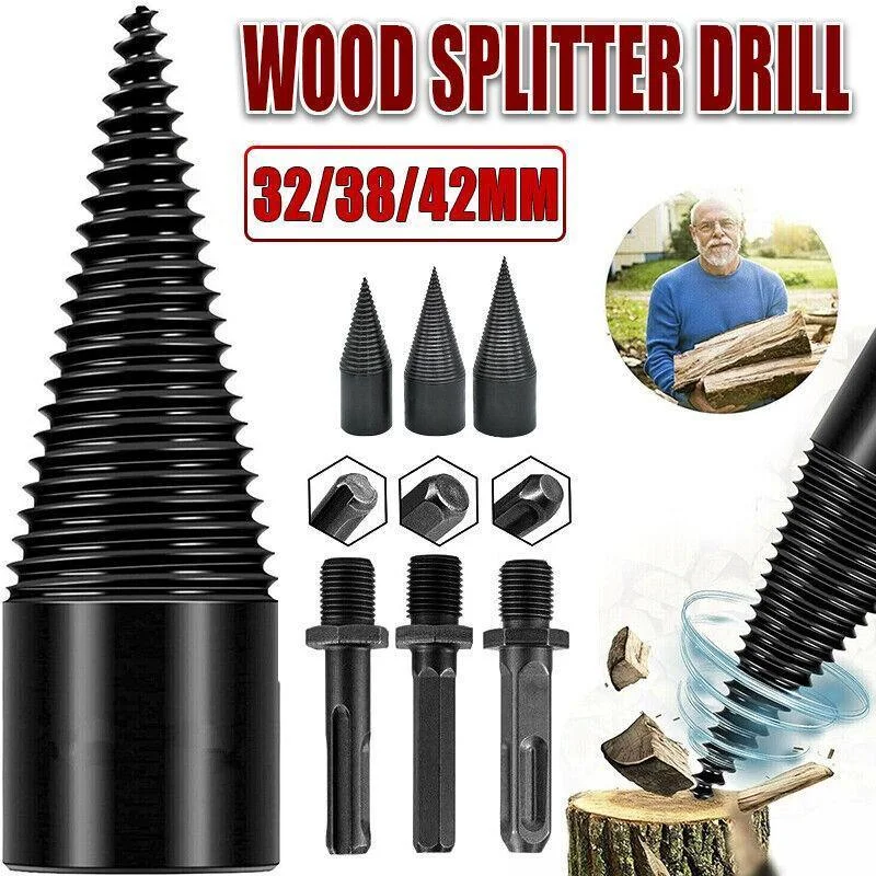 32-42mm High Speed Twist Firewood Drill Bit Wood Splitting Splitter Cone Driver - 32MM