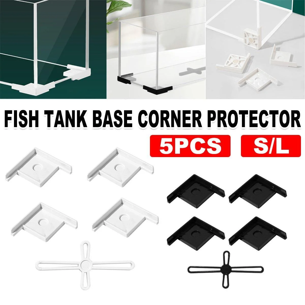 5pcs Plastic Fish Tank Base Bracket Corner Guard Stand Holder for Aquarium Tanks - Black-L