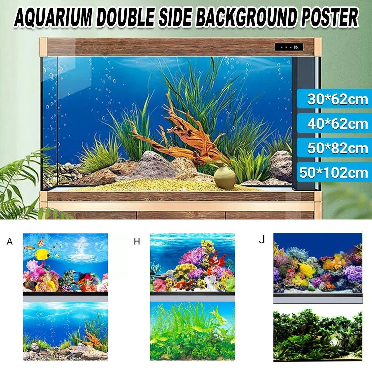 Aquarium Background Fish Tank Wallpaper Double Sided Decoration Sticker Paper - H-50cmx82cm