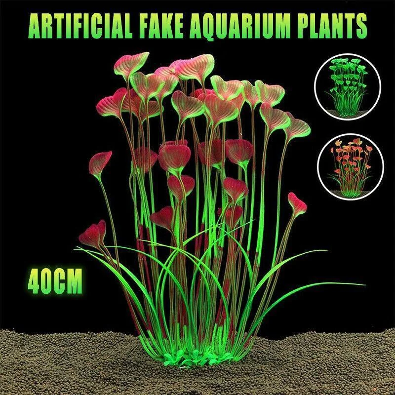 Aquarium 40cm Artificial Simulation Water Plants Fish Tank Plant Grass Decor - Red