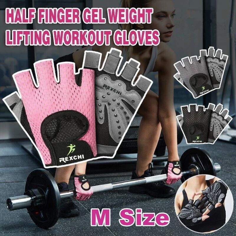 M Size Women Fitness Gym Training Gloves Half Finger Gel Weight Lifting Workout Gloves - Black