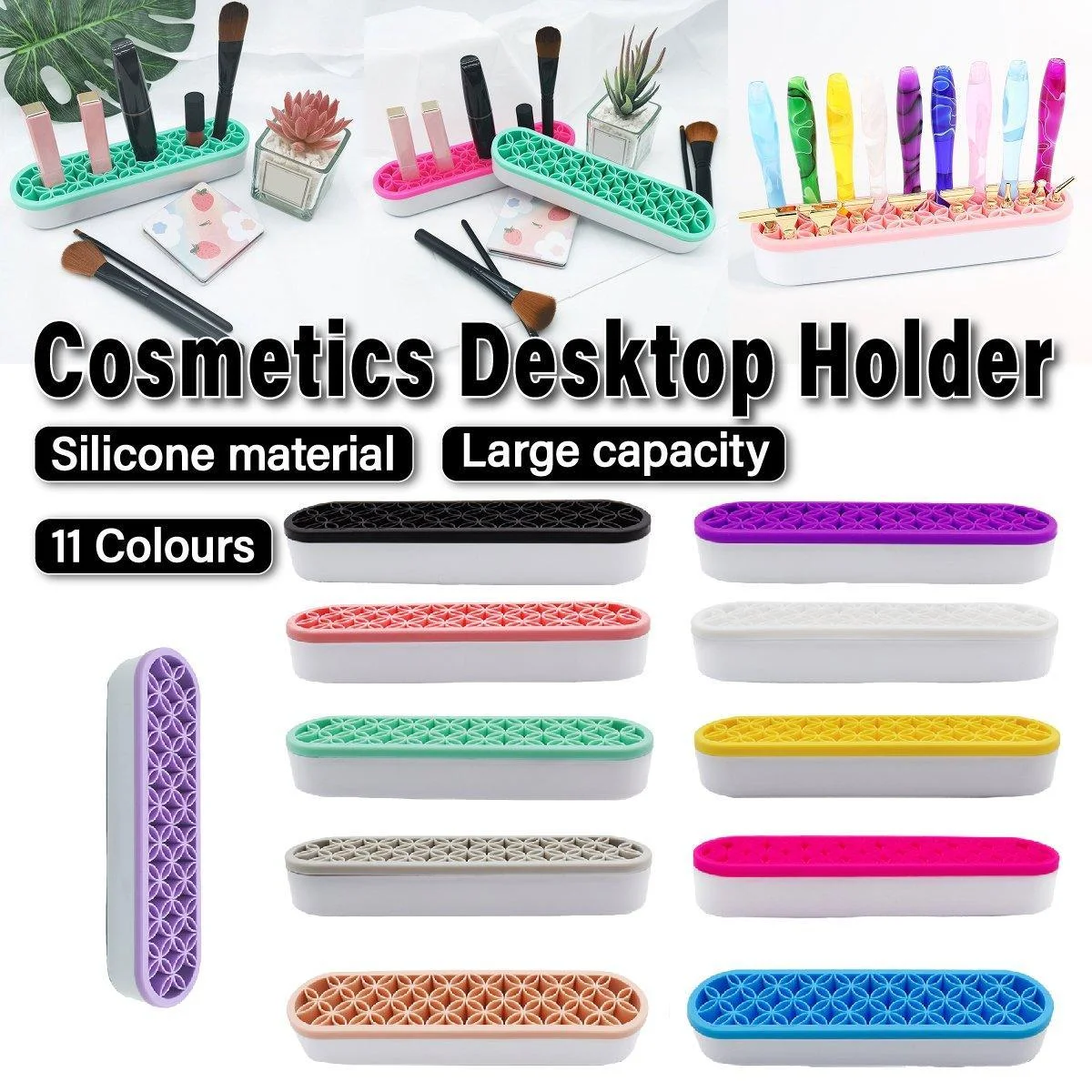 Silicone Makeup Organizer Cosmetic Storage Box Lipstick Brush Holder Desktop Box - White
