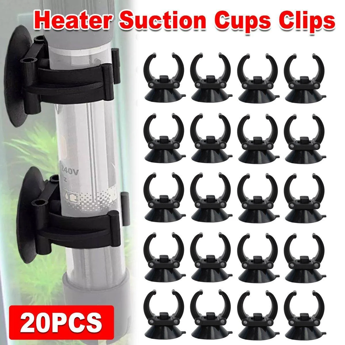 20PCS Black Suction Mount Clips for Aquarium Equipment