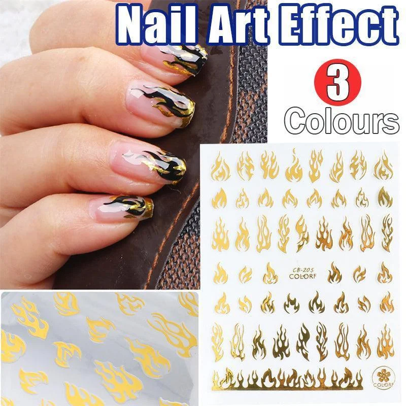 3D Flame Nail Stickers Fire Design Manicure Decals Self Adhesive Nail Art Sheet - Black