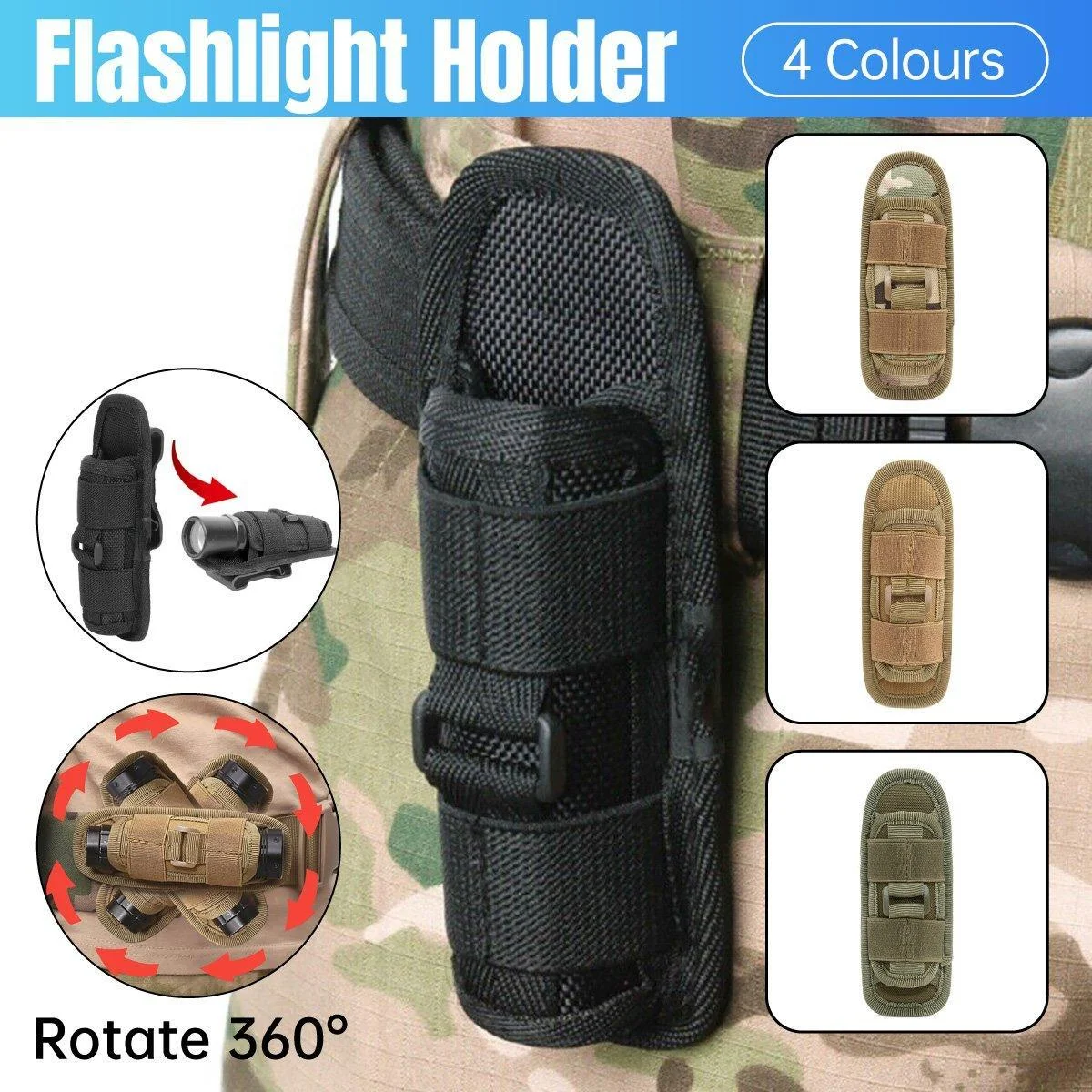 Portable Outdoor Military Flashlight Bag Pouch Tactical Case Holster Belt Holder - Black
