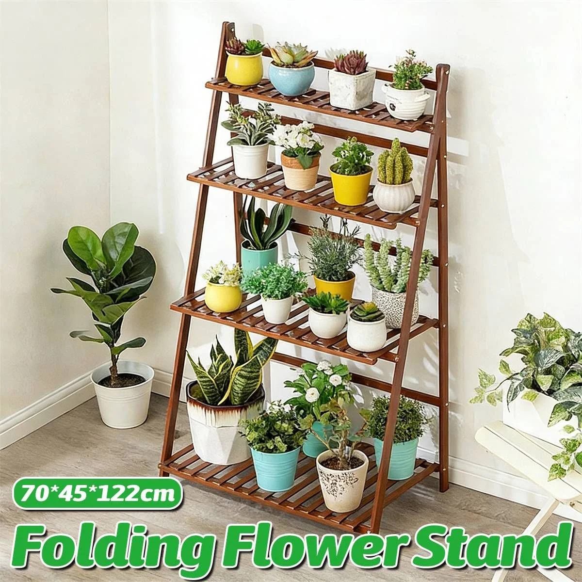 4 Tier Indoor Folding Plant Stand Shelf Rack Corner For Living Room Balcony