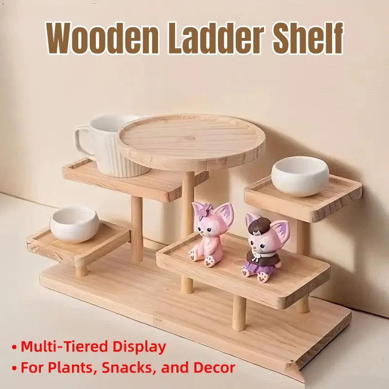 Multi-Tier Wooden Step Shelf Desktop Storage Organizer for Office and Home Use