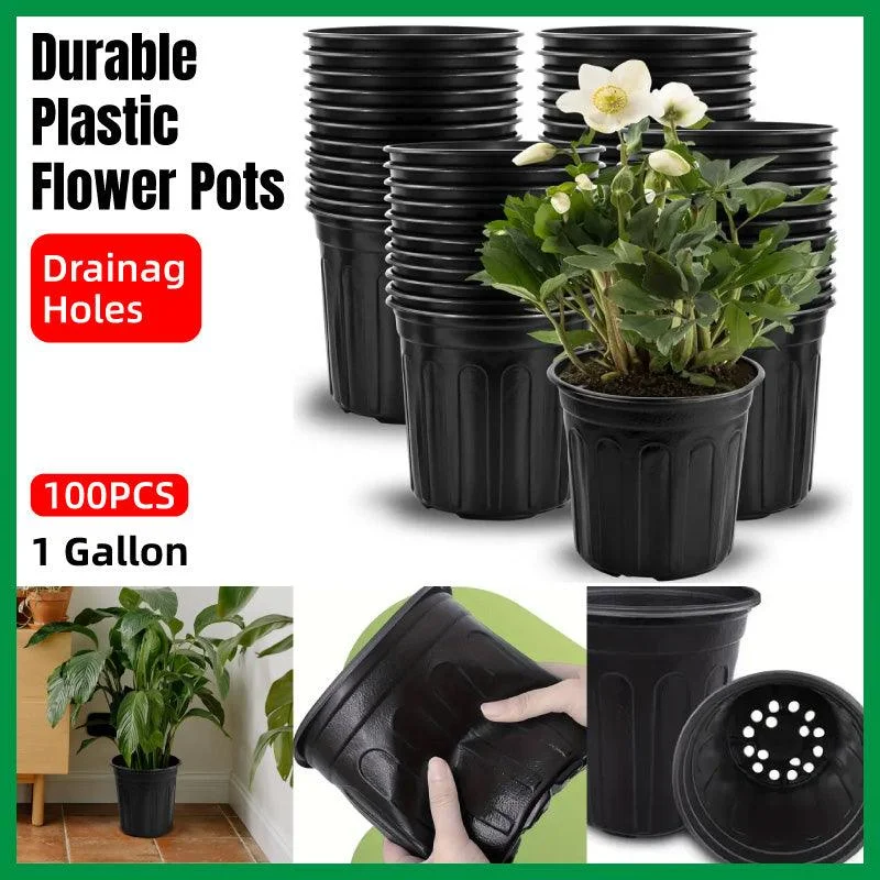 100PCS Black Gallon Soft Plastic Planter Bag Garden Nursery Pot Balcony Grow Bag