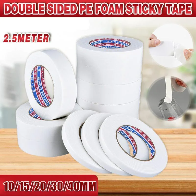 Double Sided White PE Foam Sticky Tape Mounting DIY Craft Strong Adhesive 2.5m - 10mm*2.5m