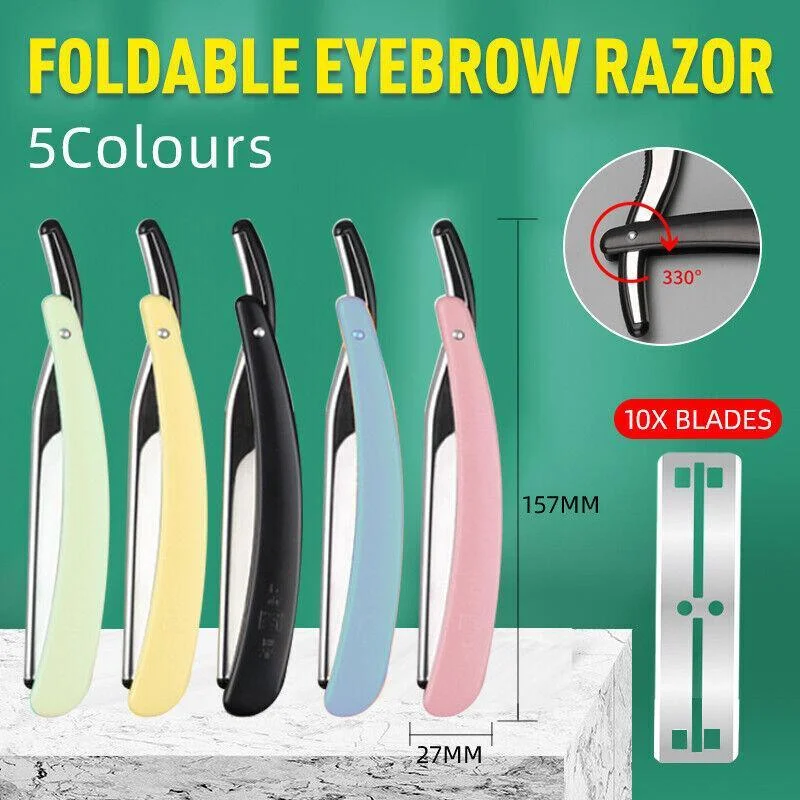 Old Shaver Razor Eyebrow Knife Folding Manual Shaver Holder Home Salon Tool Au - Yellow+10PCS Blades