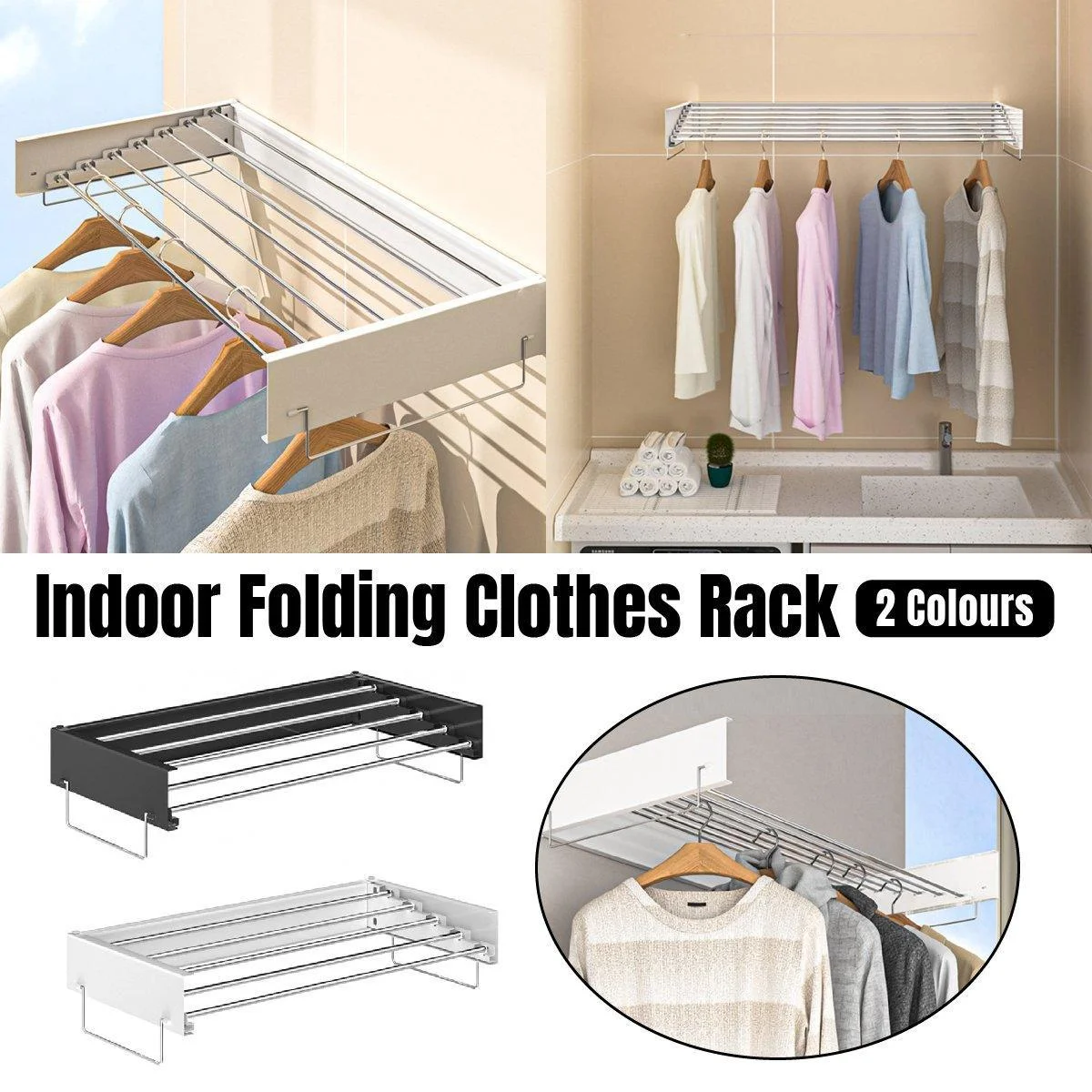 Foldable Wall Hanging Clothes Drying Rack Invisible Balcony Towel Laundry Rack - White