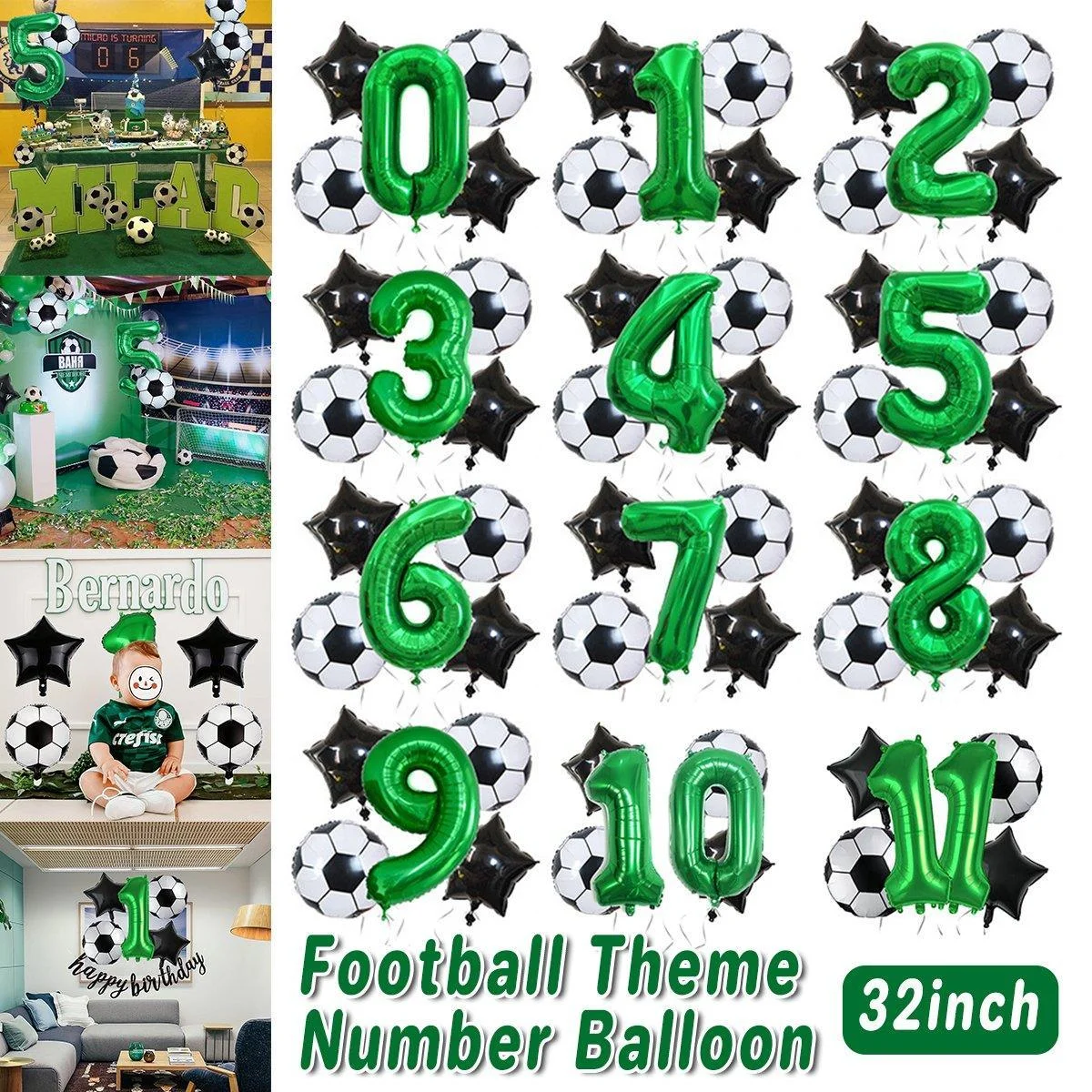 32 Inch Green Soccer Balloons 5 Pieces Set World Cup Birthday Party Decoration - 10