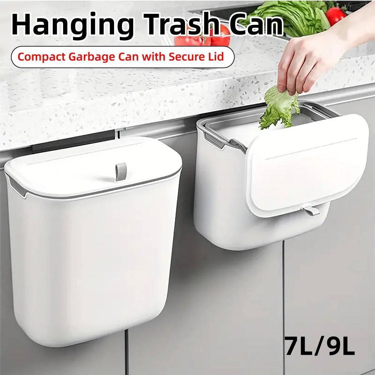 Wall Mounted Hanging Wastebasket with Sliding Lid for Kitchen and Bathroom Use - 9L