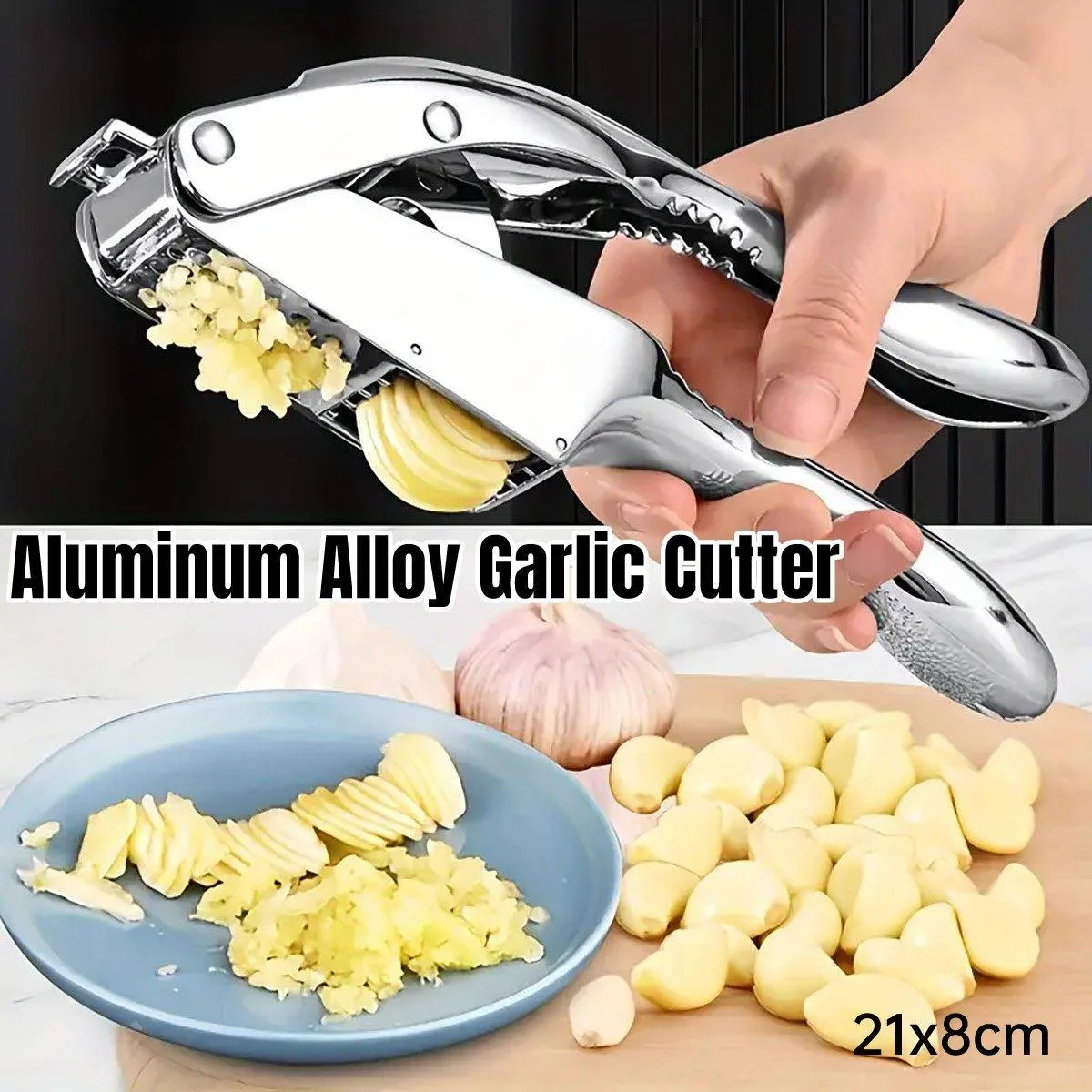 Multifunctional Garlic Press Aluminum Alloy Two-in-One Garlic Cutter Masher Tool