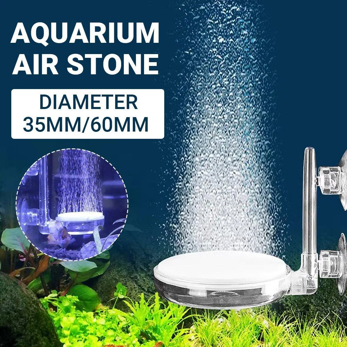 Quiet Bubble Stone Aerator Head Fish Tank Oxygen Pump Nano Air Disc Atomizer - Diameter 60MM