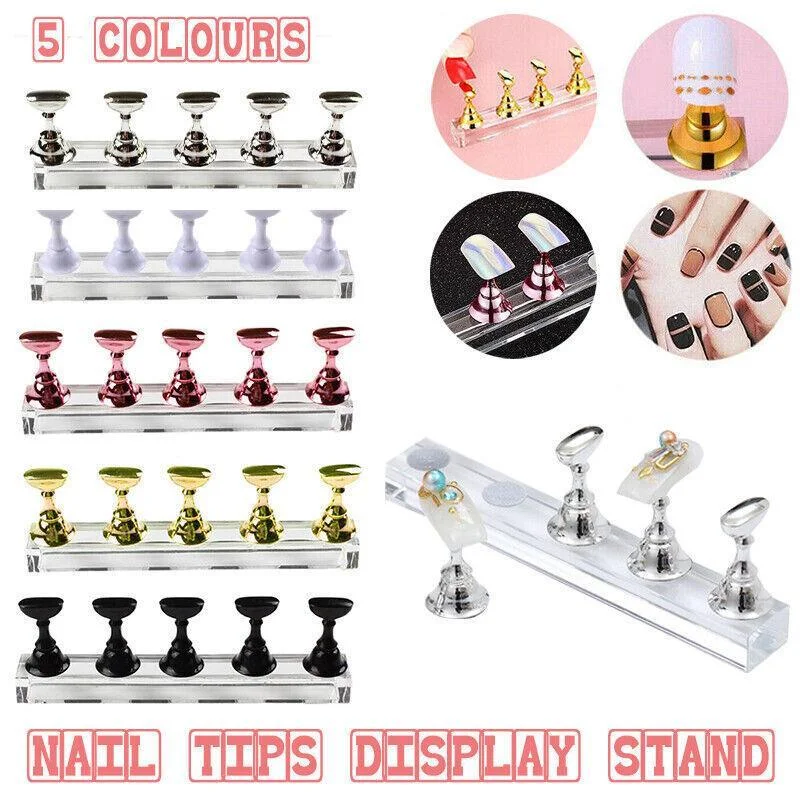Acrylic Nail Display Stand with Snap On Tips Holders for Practice and Display - Black
